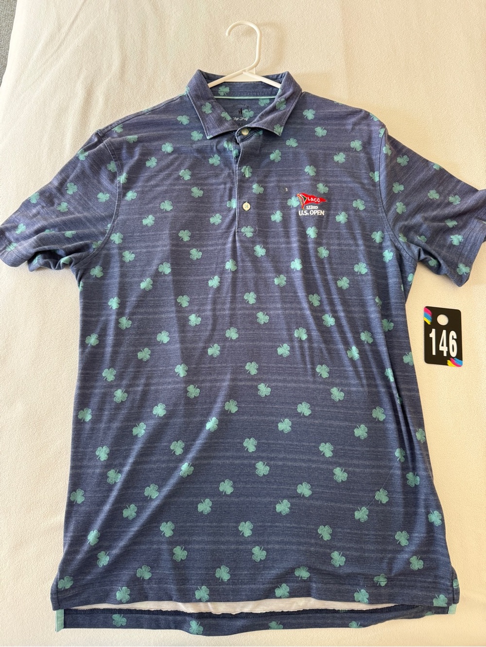 johnnie-O LACC Navy Polo with Green Clover Print